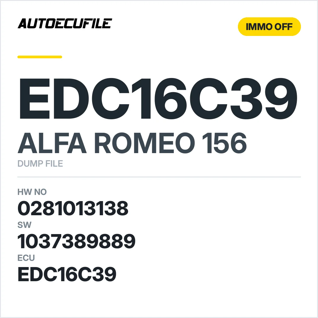 ALFA ROMEO 159 EDC16C39 0281013138 1037389889 IMMO OFF DUMP