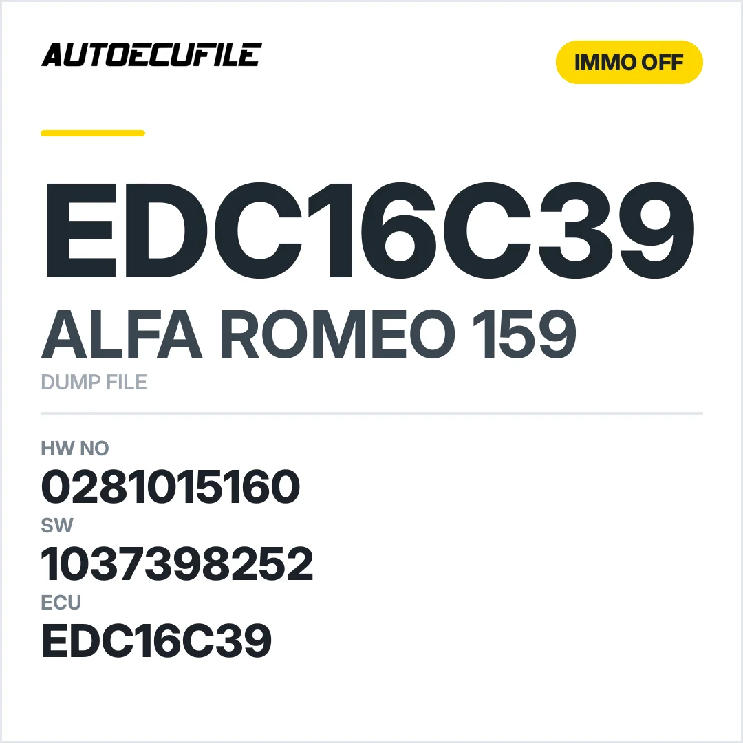 ALFA ROMEO 159 EDC16C39 0281015160 1037398252 IMMO OFF DUMP