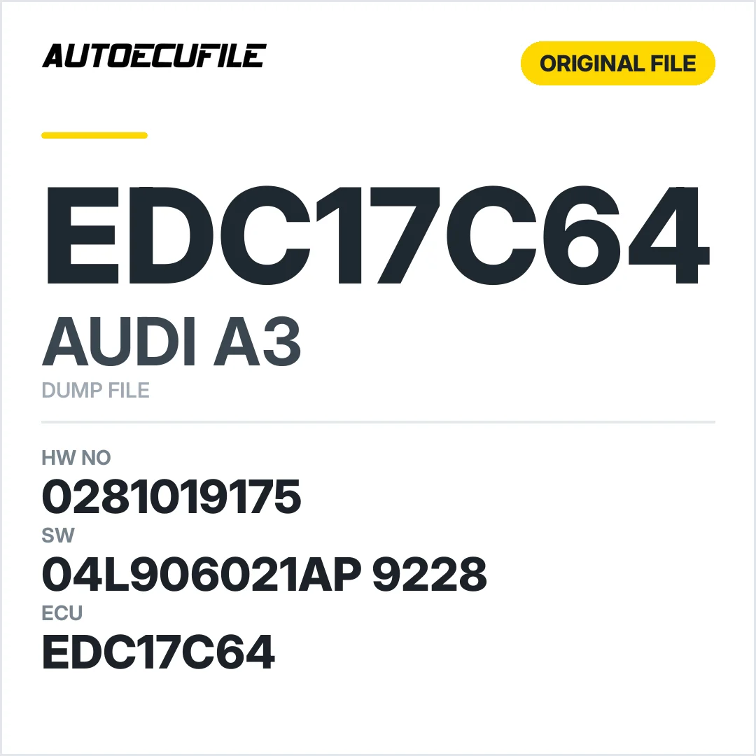 AUDI A3 EDC17C64 0281019175 04L906021AP  9228 1037548656 DUMP