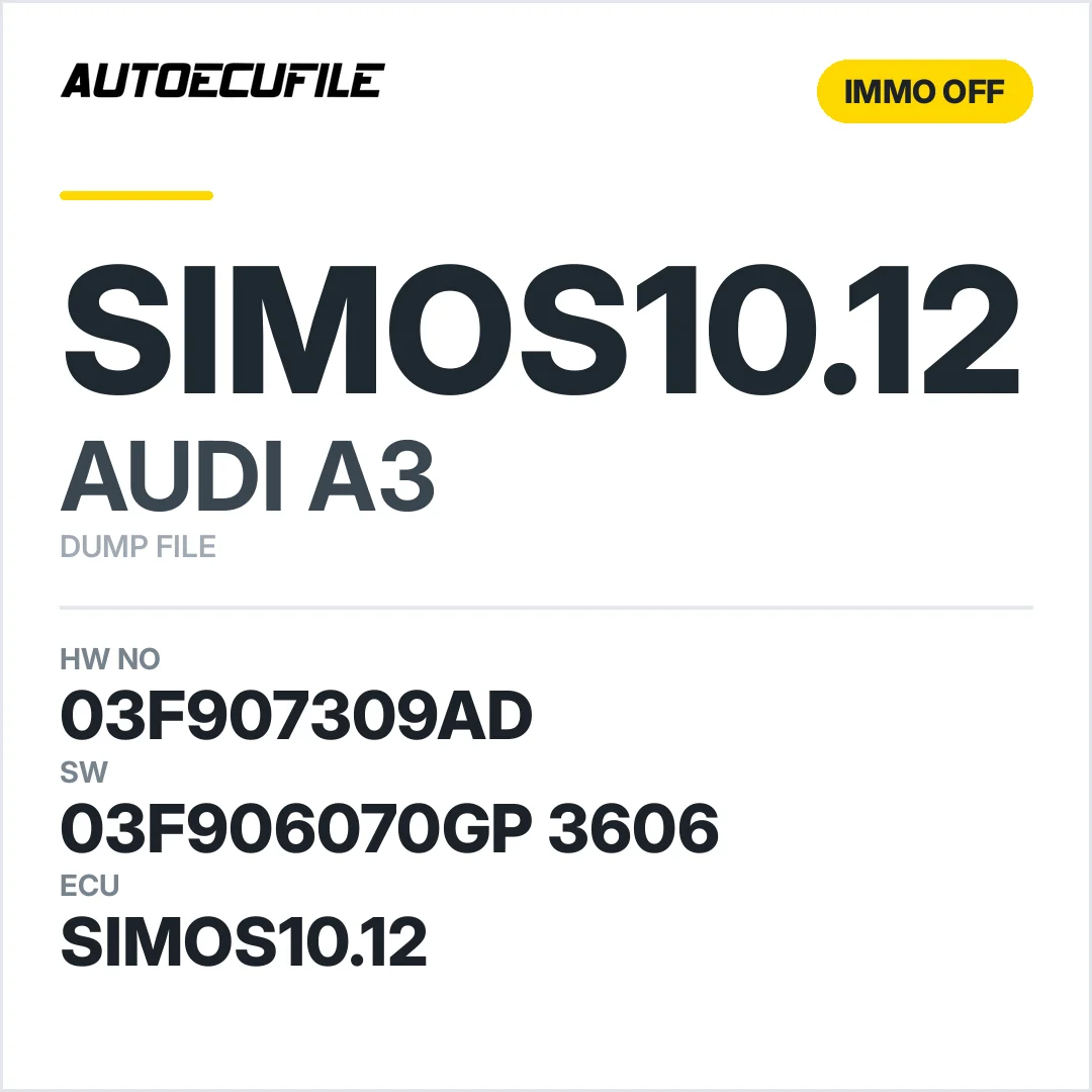 AUDI A3 SIMOS10.12 03F907309AD 03F906070GP 3606 IMMO OFF DUMP