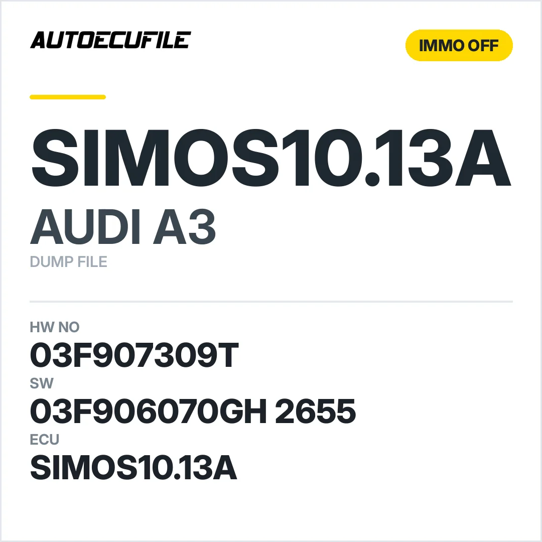 AUDI A3 SIMOS10.13A 03F907309T 03F906070GH 2655 IMMO OFF DUMP