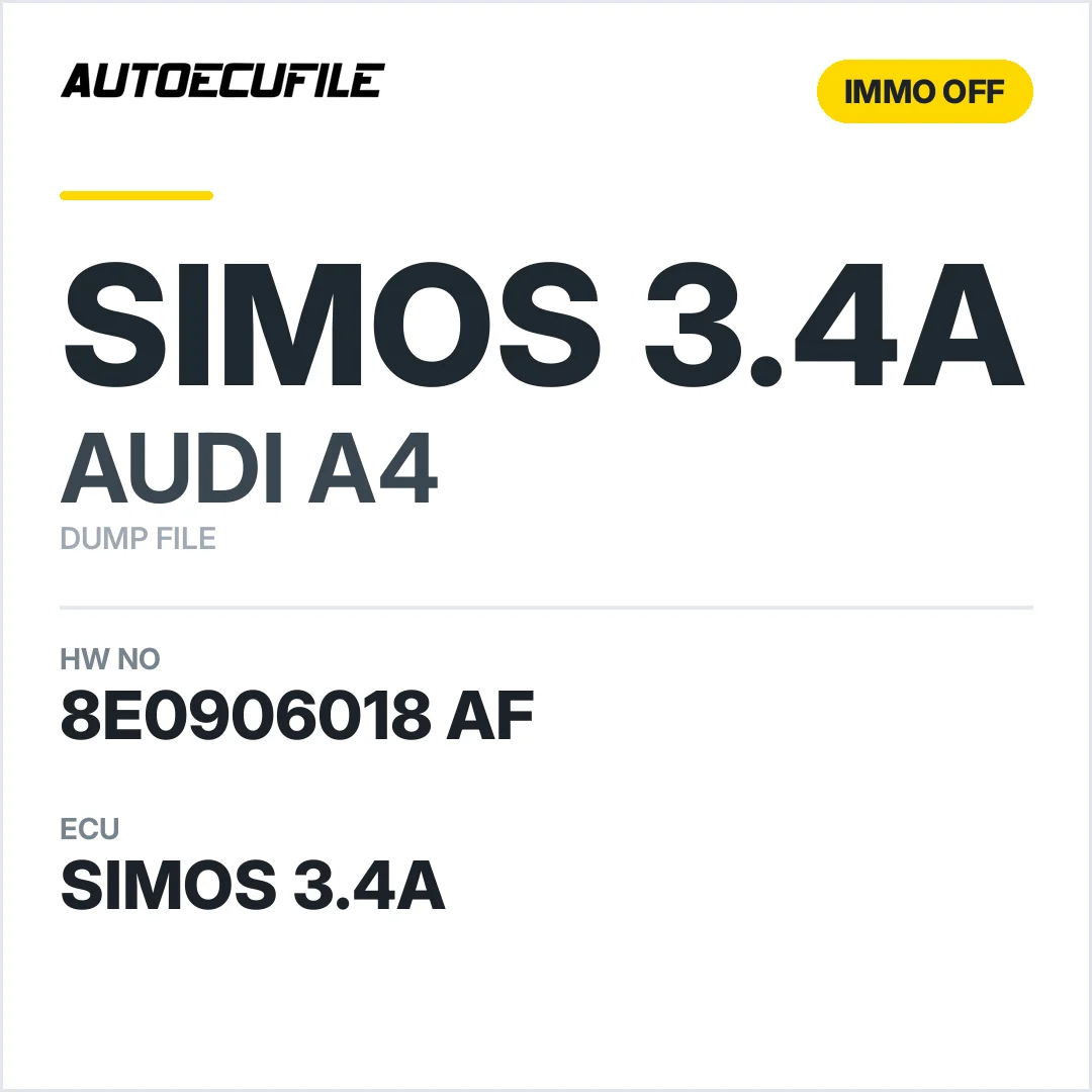 AUDI A4 SIMOS3.4A 8E0906018 AF 5WP4 0144 IMMO OFF DUMP