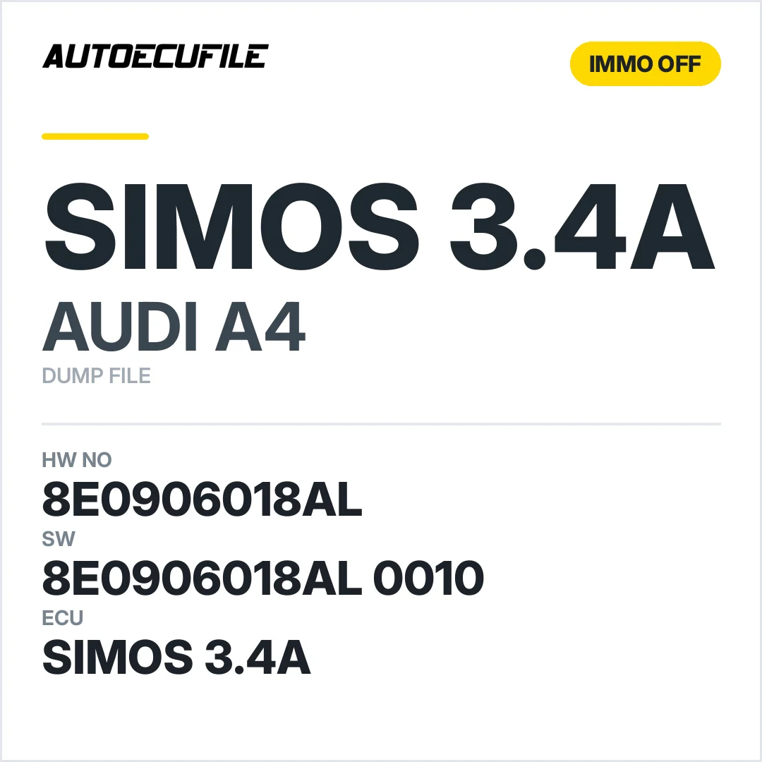 AUDI A4 SIMOS3.4A 8E0906018AL 8E0906018AL 0010 IMMO OFF DUMP