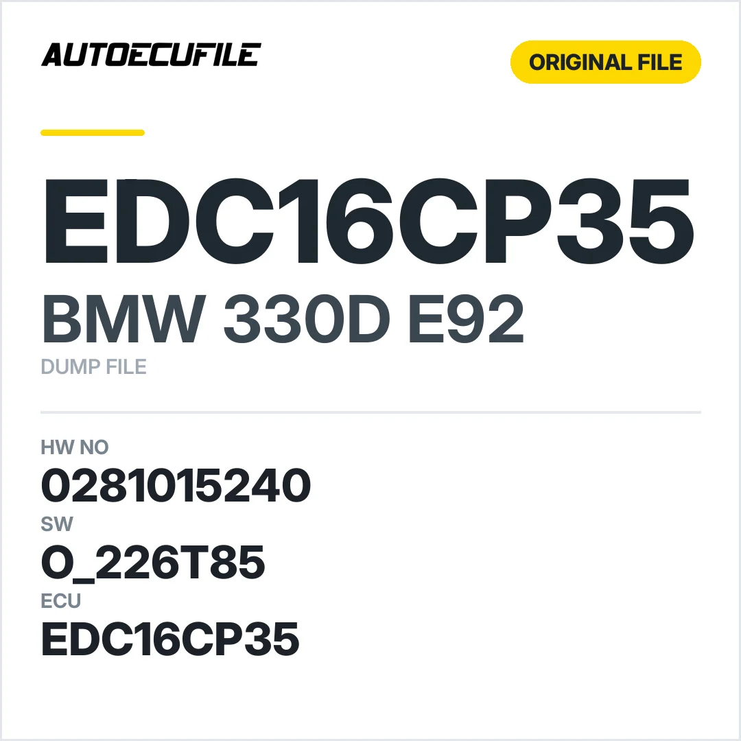 BMW 330D E92 EDC16CP35 0281015240 1037390903 O 226T85 DUMP