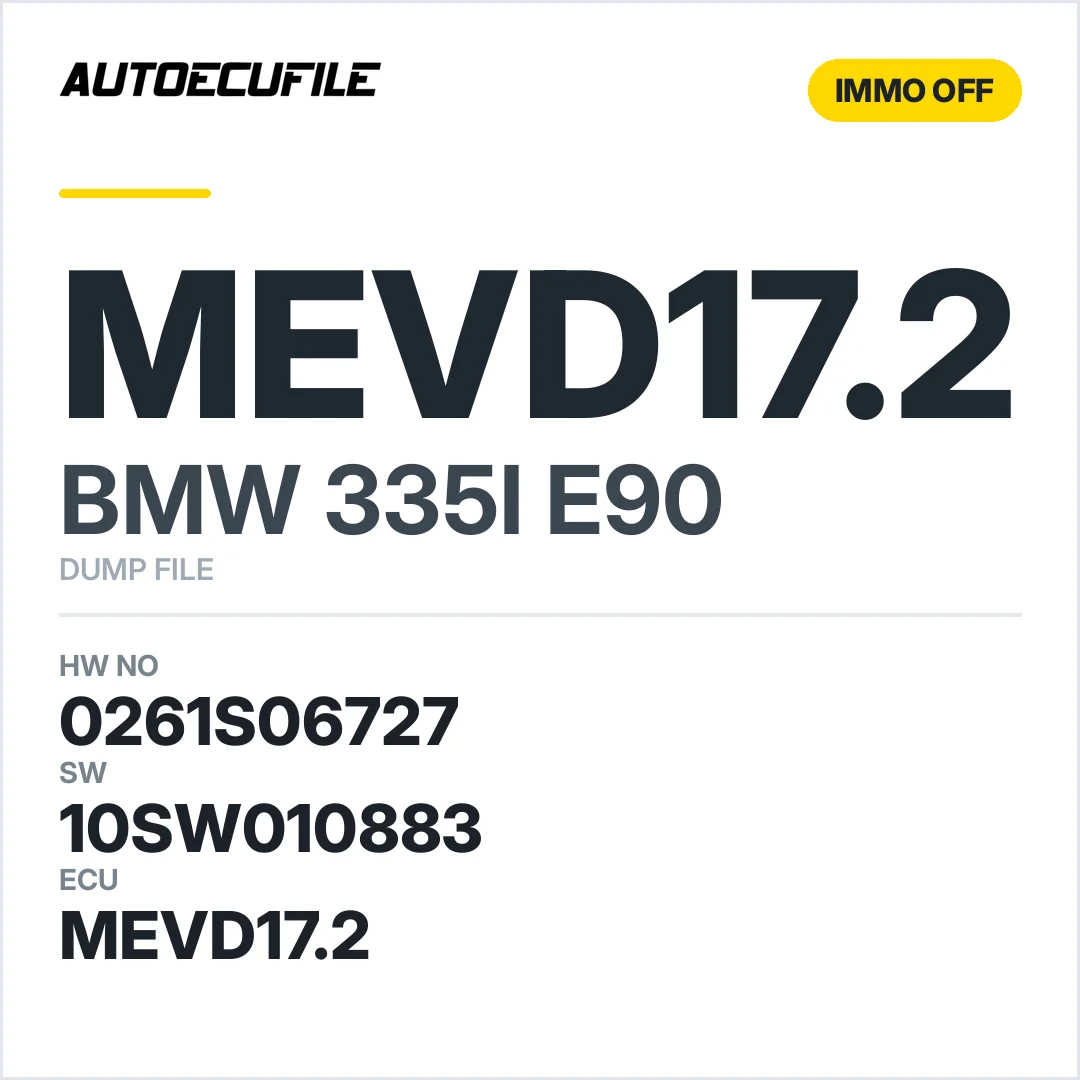 BMW 335I E90 MEVD17.2 0261S06727 10SW010883 1037512171 IMMO OFF DUMP