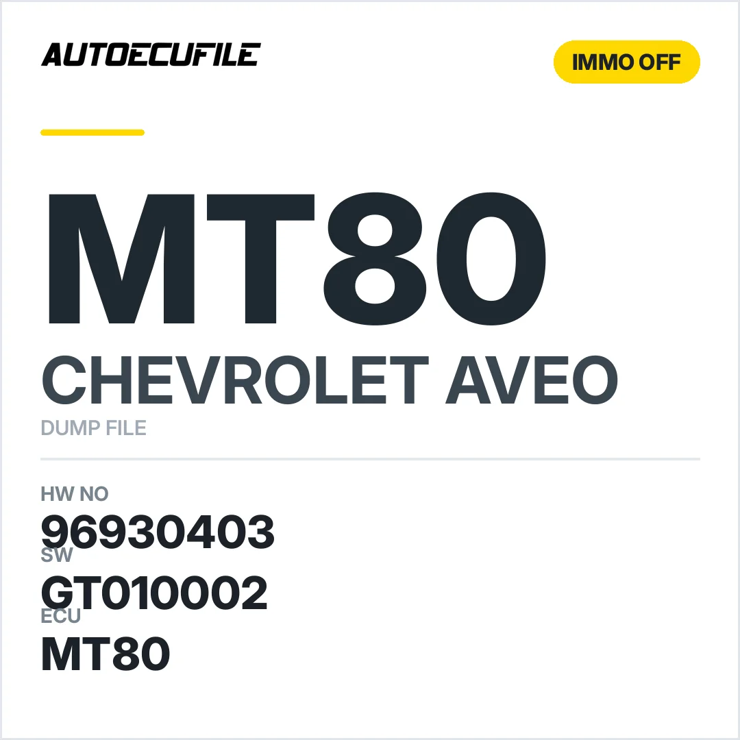 CHEVROLET AVEO MT80 96930403 GT010002 IMMO OFF DUMP