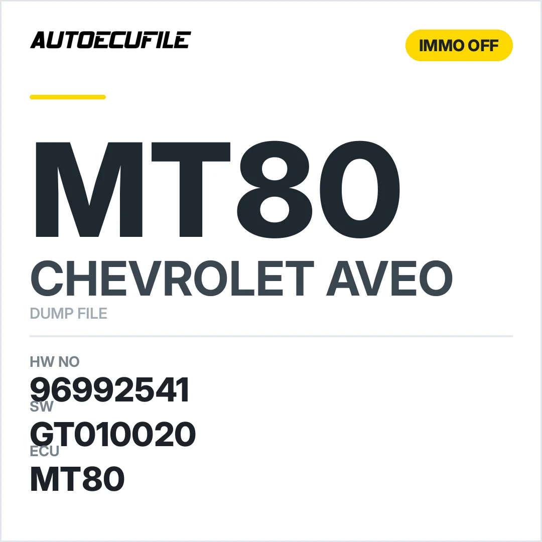 CHEVROLET AVEO MT80 96992541 GT010020 IMMO OFF DUMP