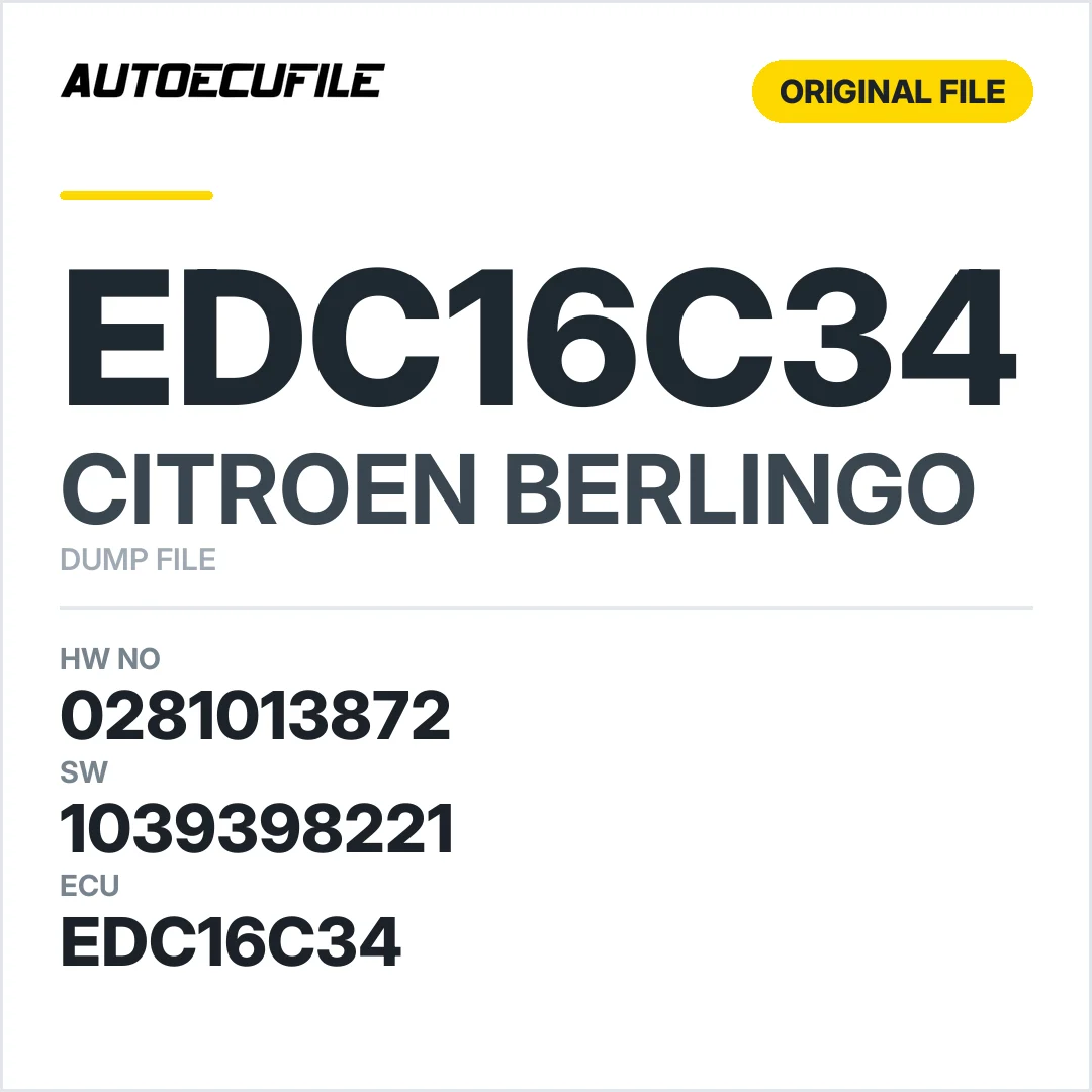 CITROEN BERLINGO EDC16C34 0281013872 1039398221 DUMP