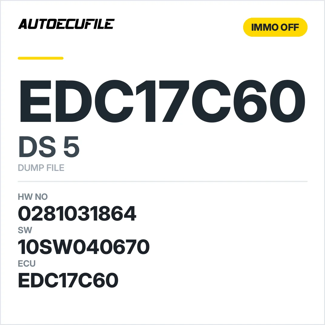 DS5 EDC17C60 0281031864 1037548644 10SW040670 IMMO OFF DUMP