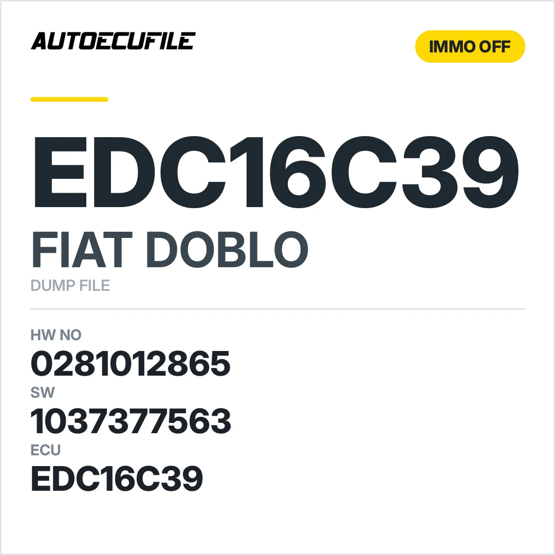 FIAT DOBLO EDC16C39 0281012865 1037377563 IMMO OFF DUMP