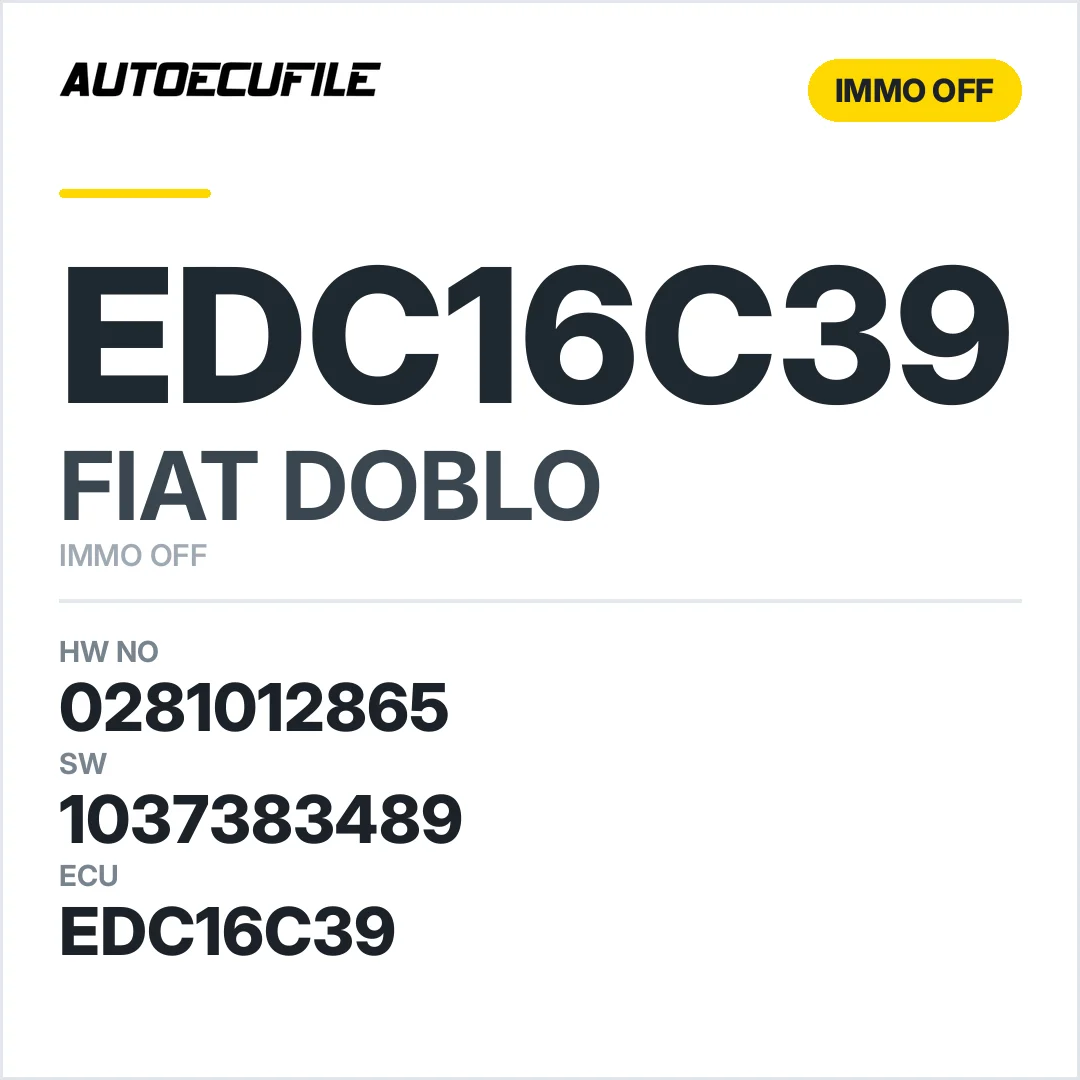 FIAT DOBLO EDC16C39 0281012865 1037383489 IMMO OFF