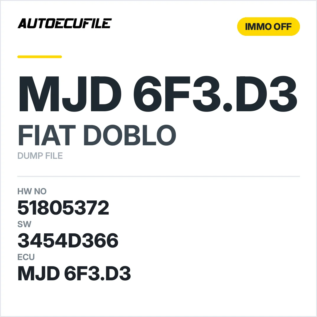 FIAT DOBLO MJD 6F3.D3 51805372 3454D366 IMMO OFF DUMP