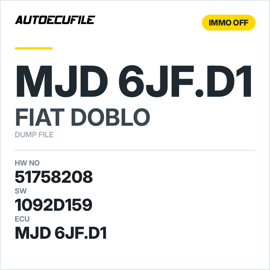 FIAT DOBLO MJD 6JF.D1 51758208 1092D159 IMMO OFF DUMP