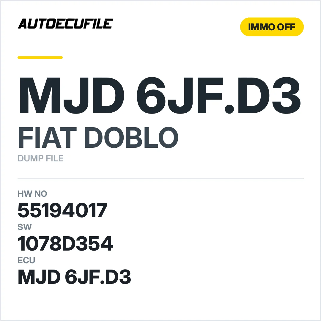 FIAT DOBLO MJD 6JF.D3 55194017 1078D354 IMMO OFF DUMP