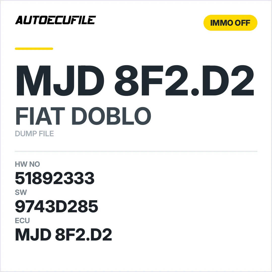 FIAT DOBLO MJD 8F2.D2 51892333 9743D285 IMMO OFF DUMP