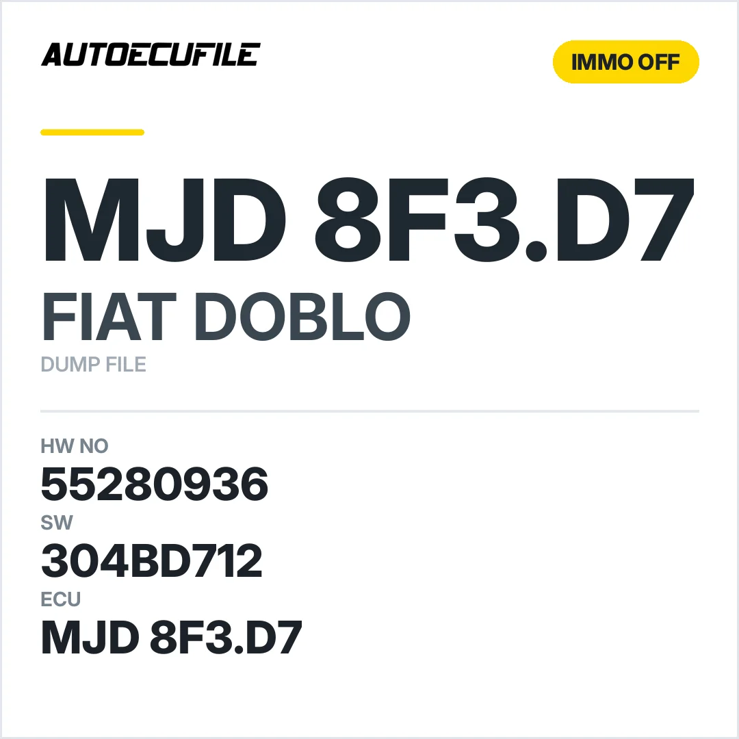 FIAT DOBLO MJD 8F3.D7 55280936 304BD712 IMMO OFF DUMP