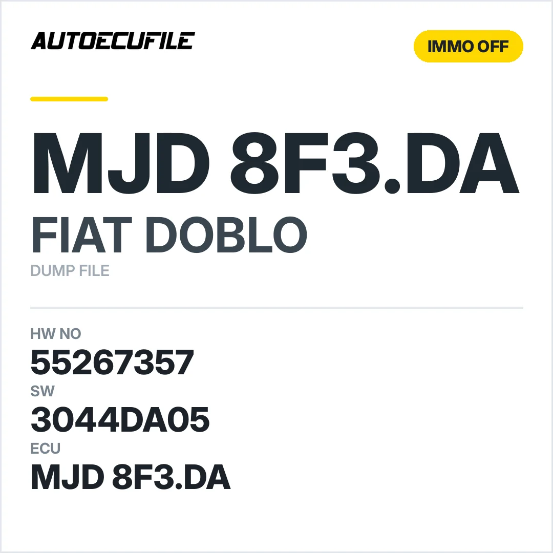 FIAT DOBLO MJD 8F3.DA 55267357 3044DA05 IMMO OFF DUMP