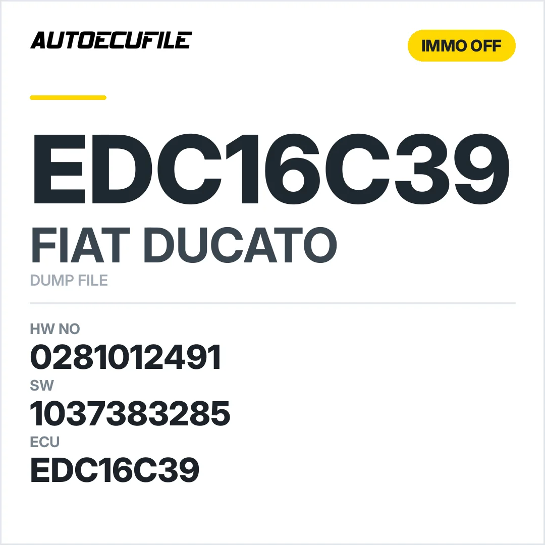 FIAT DUCATO EDC16C39 0281012491 1037383285 IMMO OFF DUMP