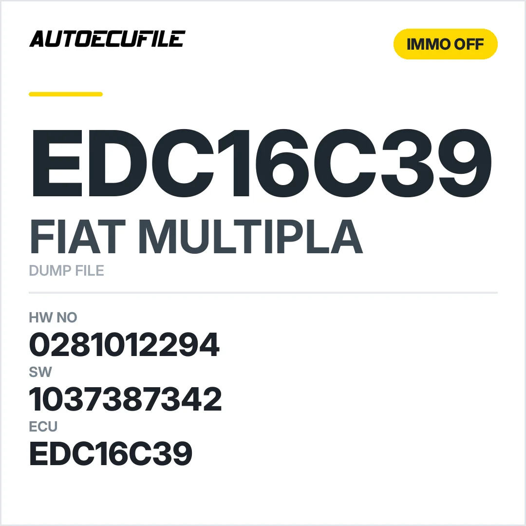 FIAT MULTIPLA EDC16C39 0281012294 1037387342 IMMO OFF DUMP