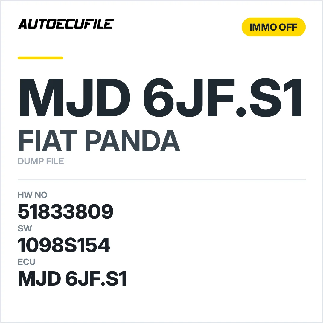 FIAT PANDA MJD 6JF.S1 51833809 1098S154 IMMO OFF DUMP