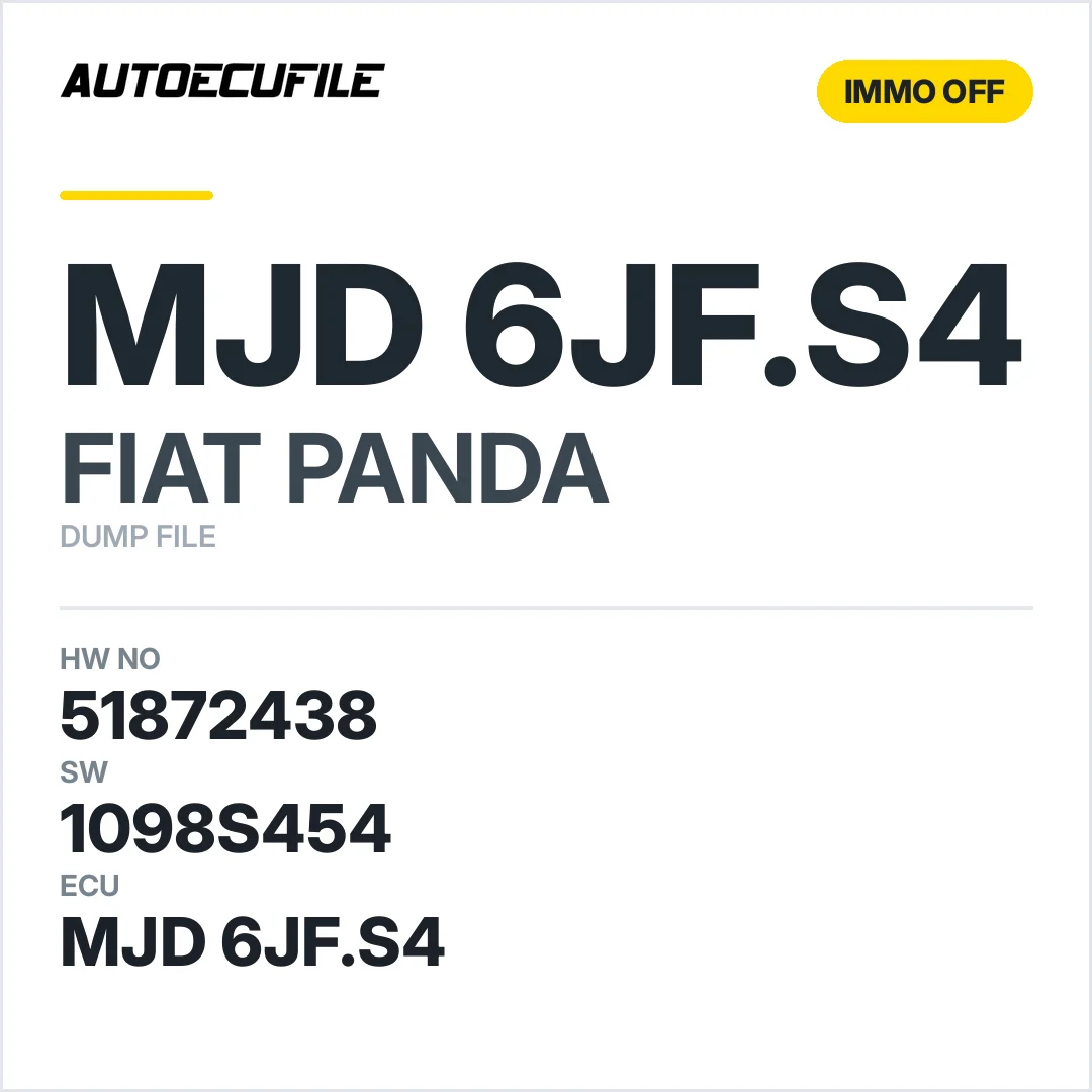 FIAT PANDA MJD 6JF.S4 51872438 1098S454 IMMO OFF DUMP