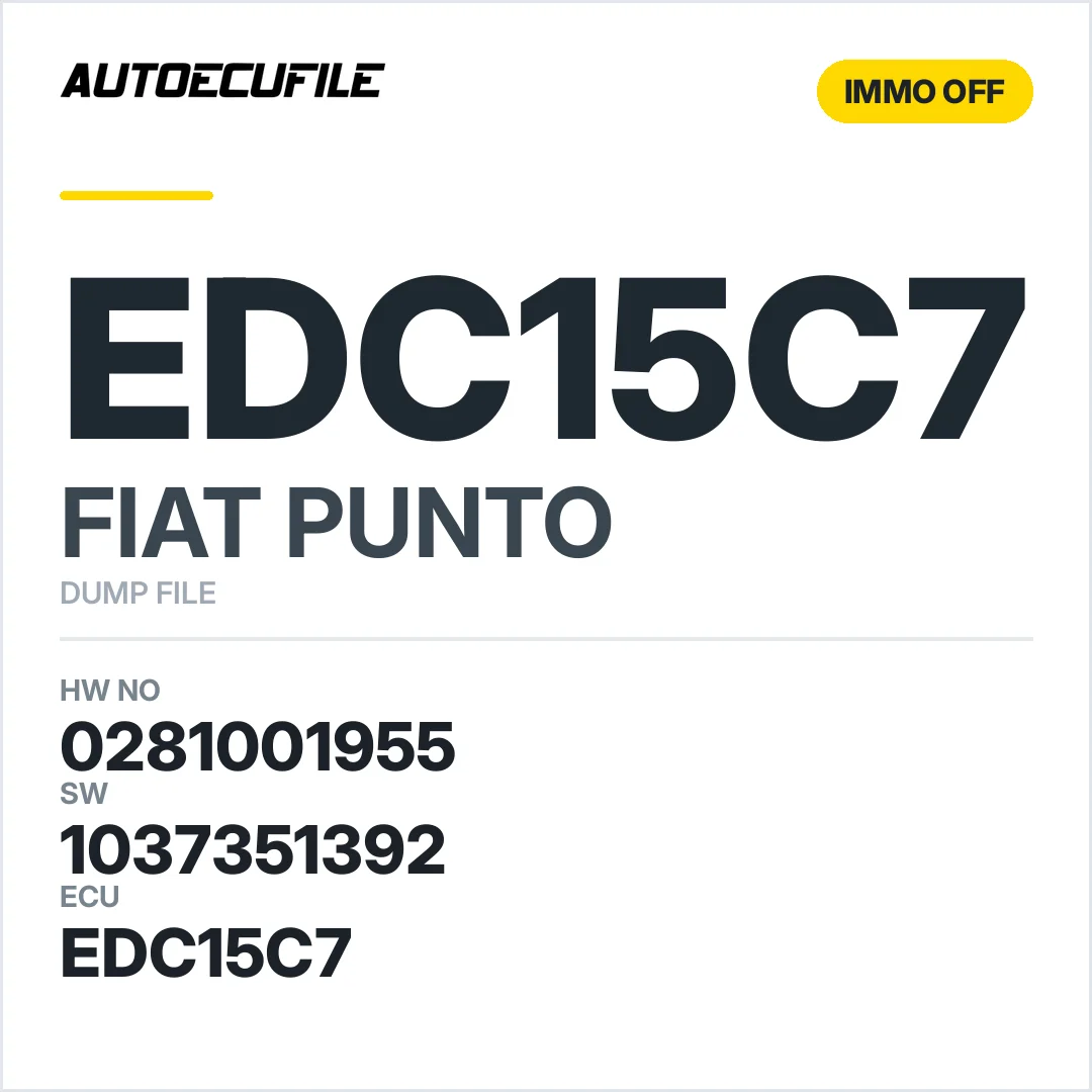 FIAT PUNTO EDC15C7 0281001955 1037351392 IMMO OFF DUMP
