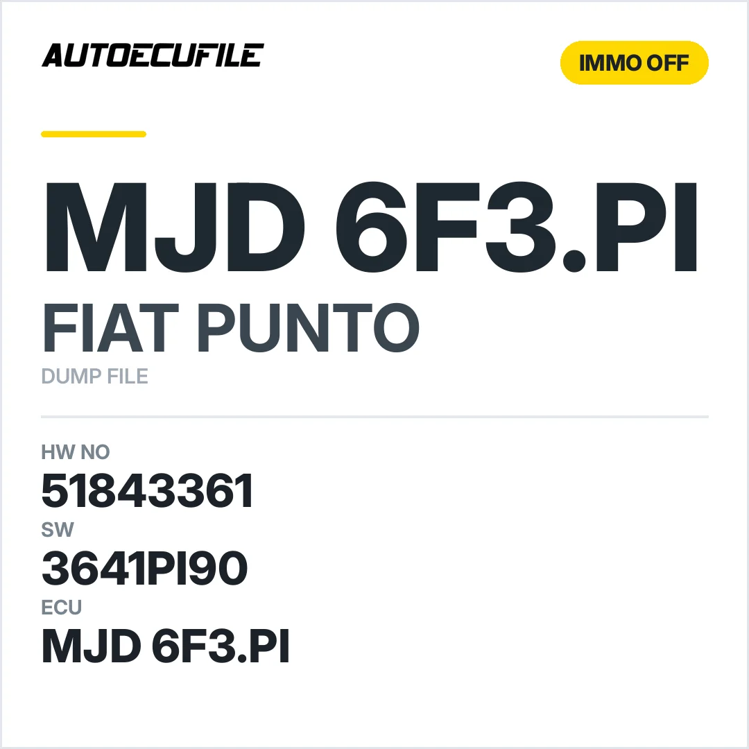 FIAT PUNTO MJD 6F3.PI 51843361 3641PI90 IMMO OFF DUMP