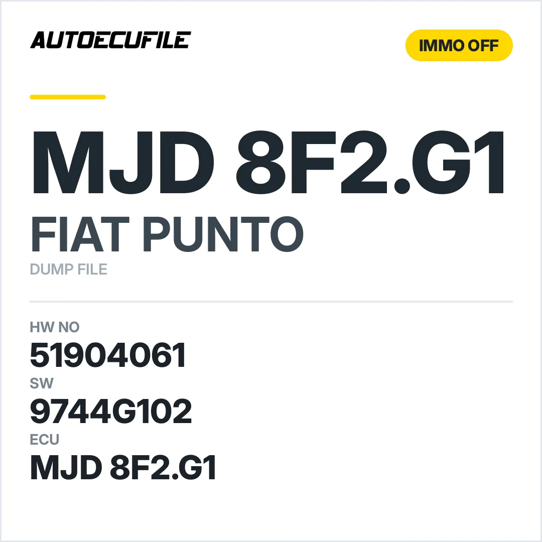 FIAT PUNTO MJD 8F2.G1 51904061 9744G102 IMMO OFF DUMP