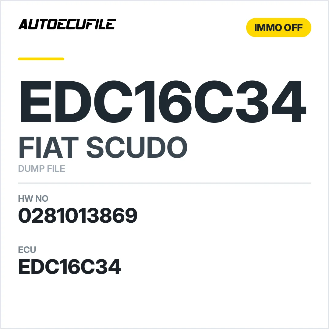 FIAT SCUDO EDC16C34 0281013869 IMMO OFF DUMP