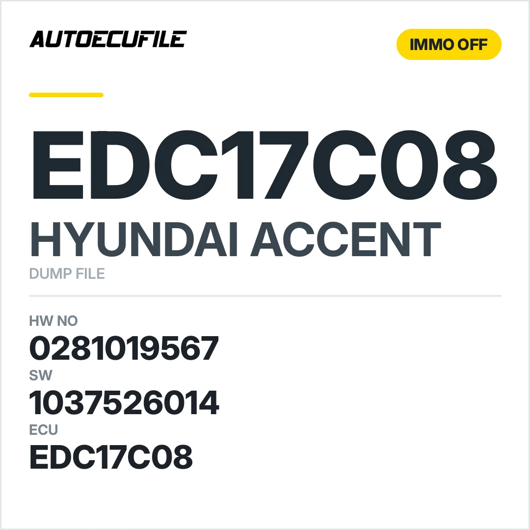 HYUNDAI ACCENT EDC17C08 0281019567 1037526014 IMMO OFF DUMP