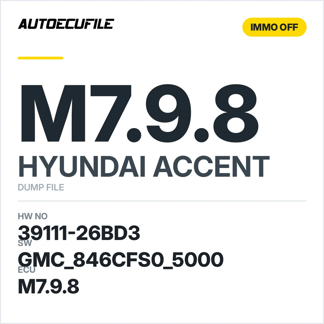HYUNDAI ACCENT M7.9.8 39111-26BD3 GMC 846CFS0 5000 IMMO OFF DUMP