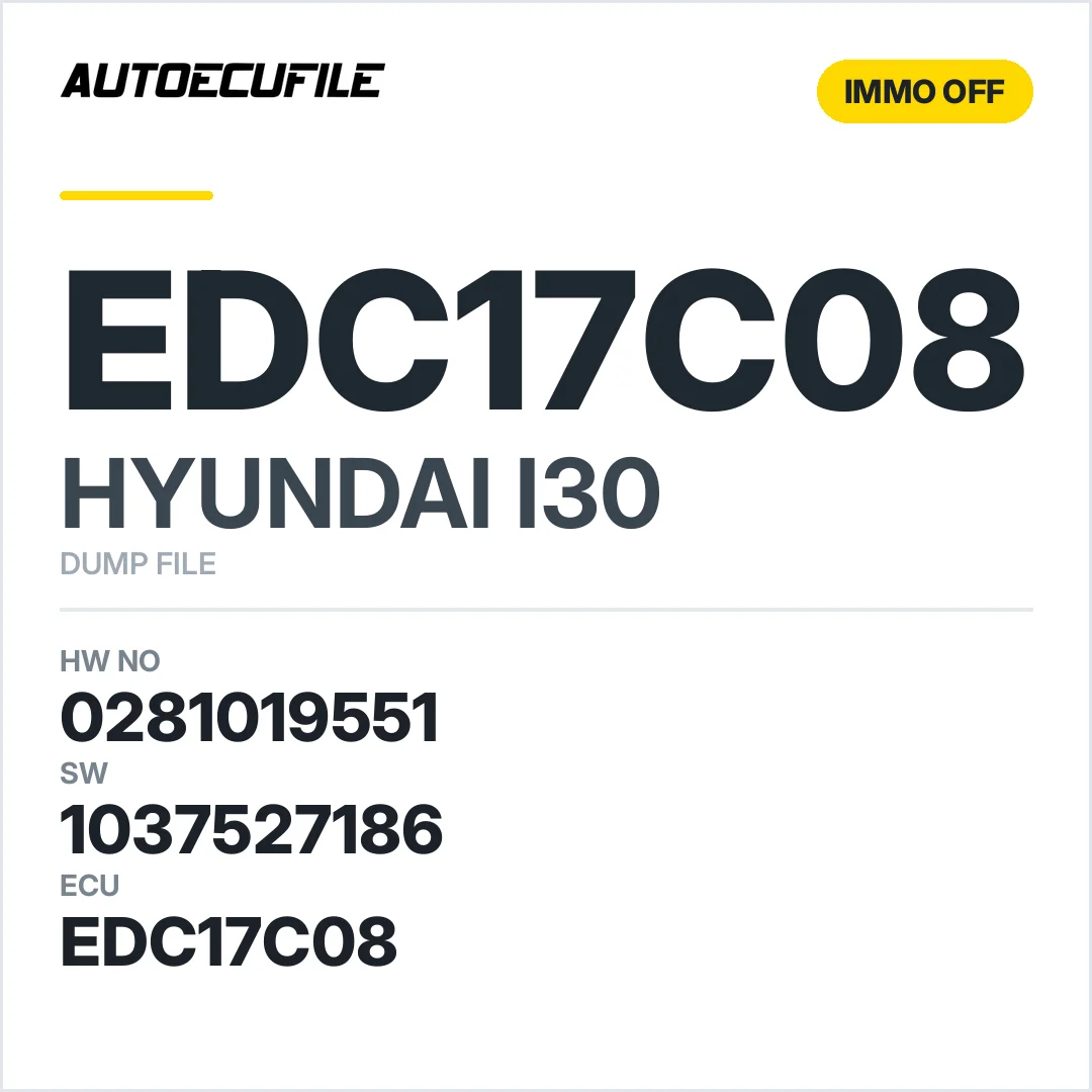 HYUNDAI I30 EDC17C08 0281019551 1037527186 IMMO OFF DUMP