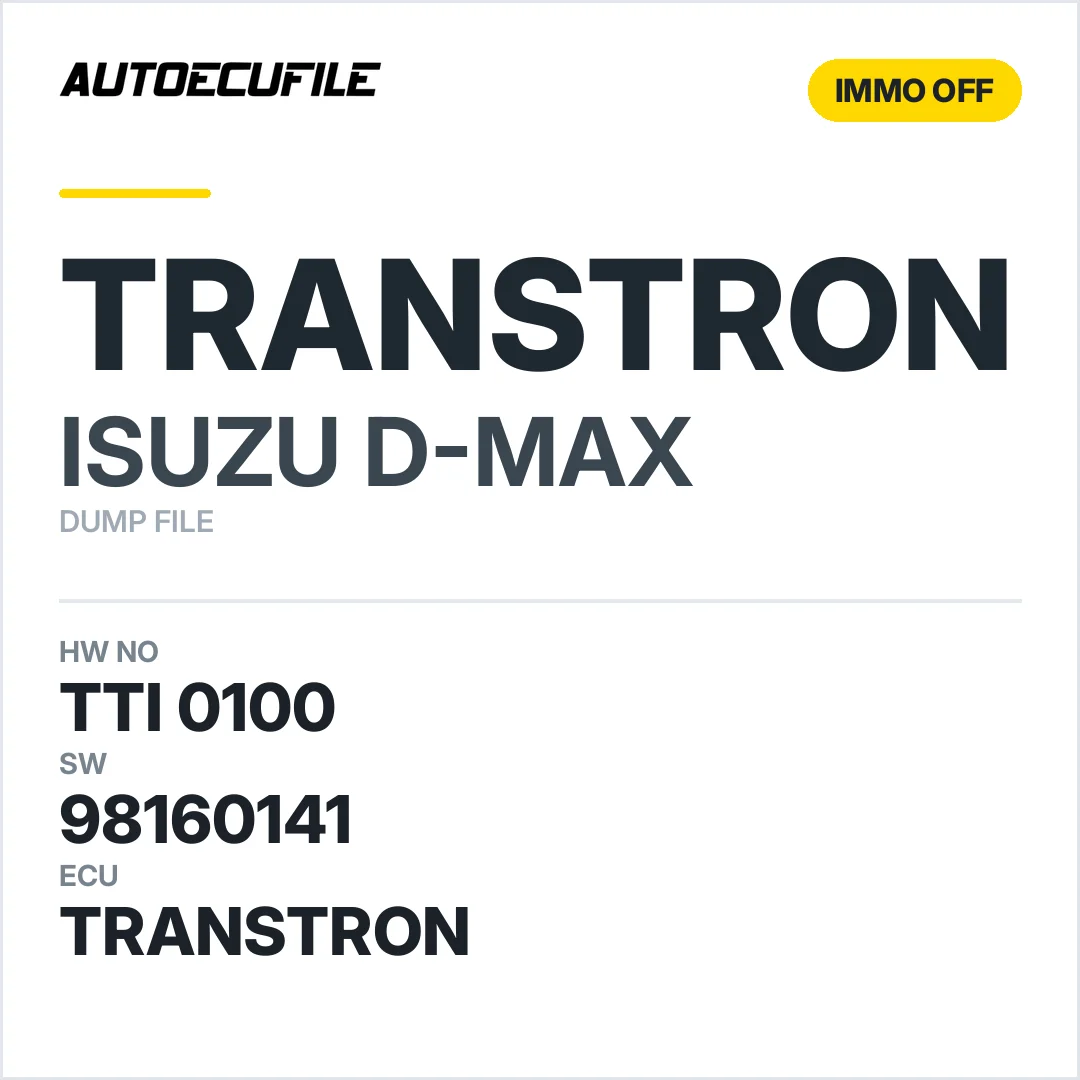 ISUZU D-MAX TRANSTRON TTI 0100 98160141 IMMO OFF DUMP