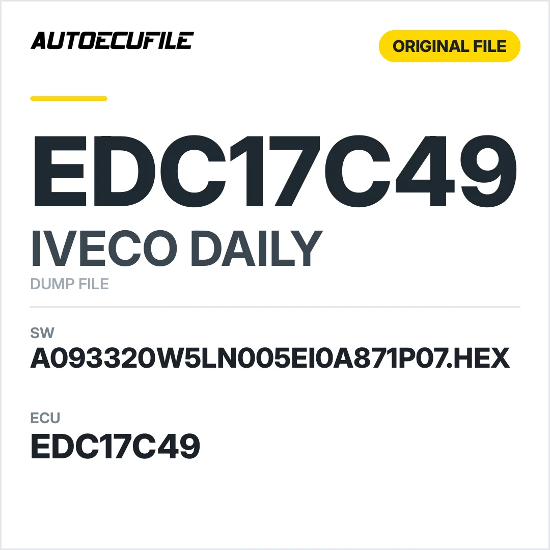 IVECO DAILY EDC17C49 A093320W5LN005EI0A871P07.HEX 1037513112 DUMP