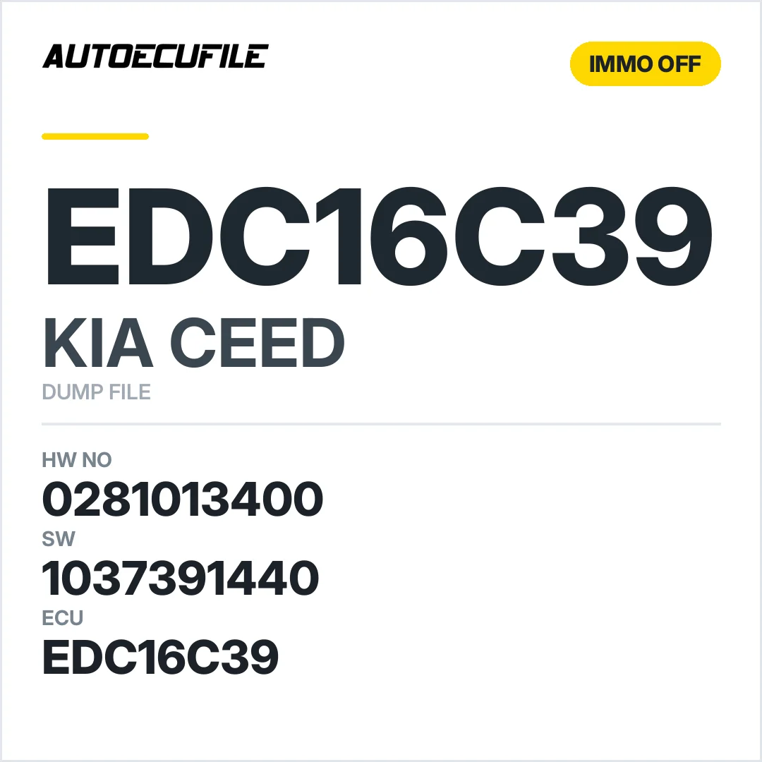 KIA CEED EDC16C39 0281013400 39103-2A765 1037391440 IMMO OFF DUMP