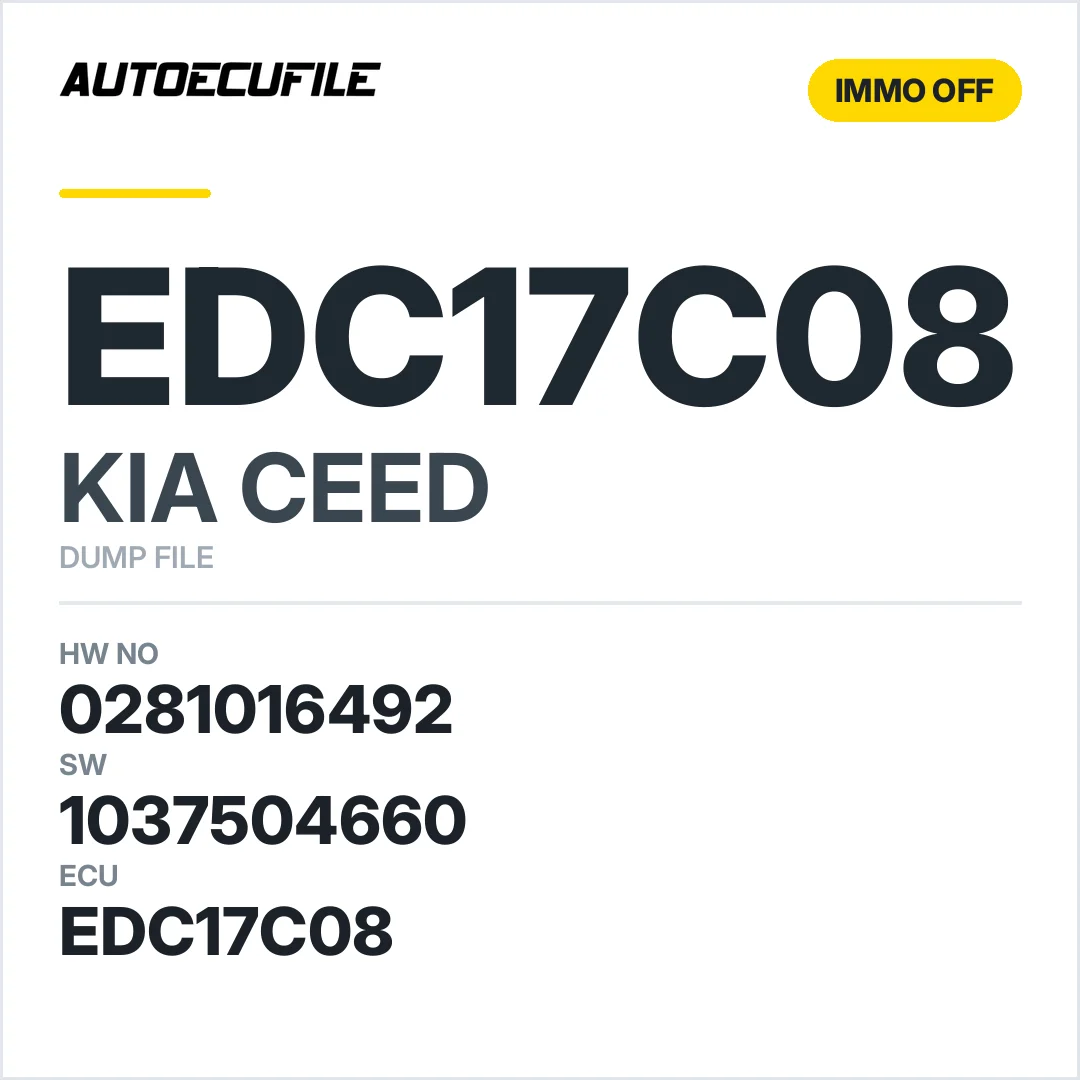 KIA CEED EDC17C08 0281016492 1037504660 IMMO OFF  DUMP