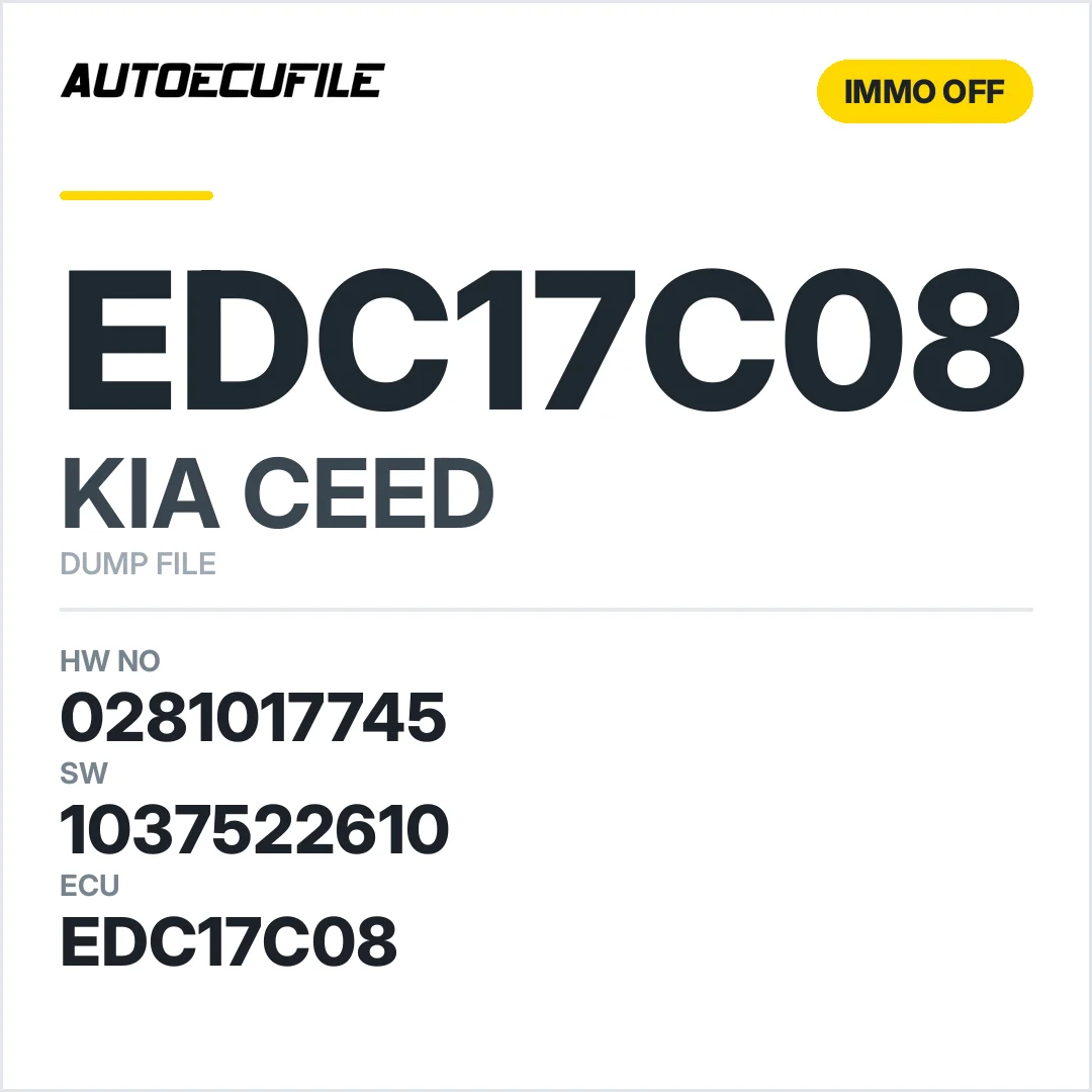 KIA CEED EDC17C08 0281017745 1037512503 1037522610 IMMO OFF DUMP