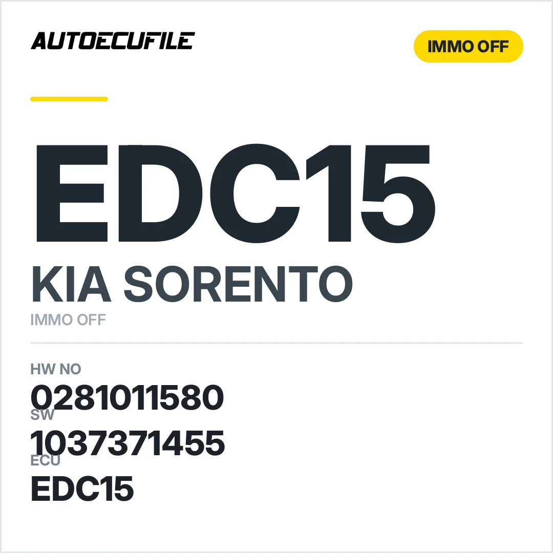 KIA SORENTO EDC15C7 0281011580 1037371455 IMMO OFF