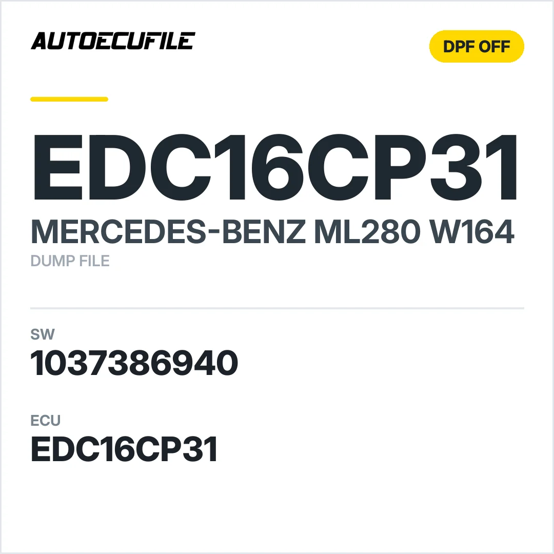 MERCEDES ML280 W164 EDC16CP31 1037386940 DPF OFF DUMP