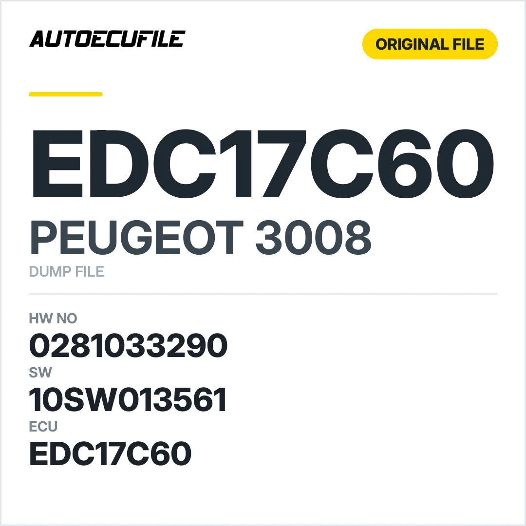 PEUGEOT 3008 EDC17C60 0281033290 10SW013561 DUMP