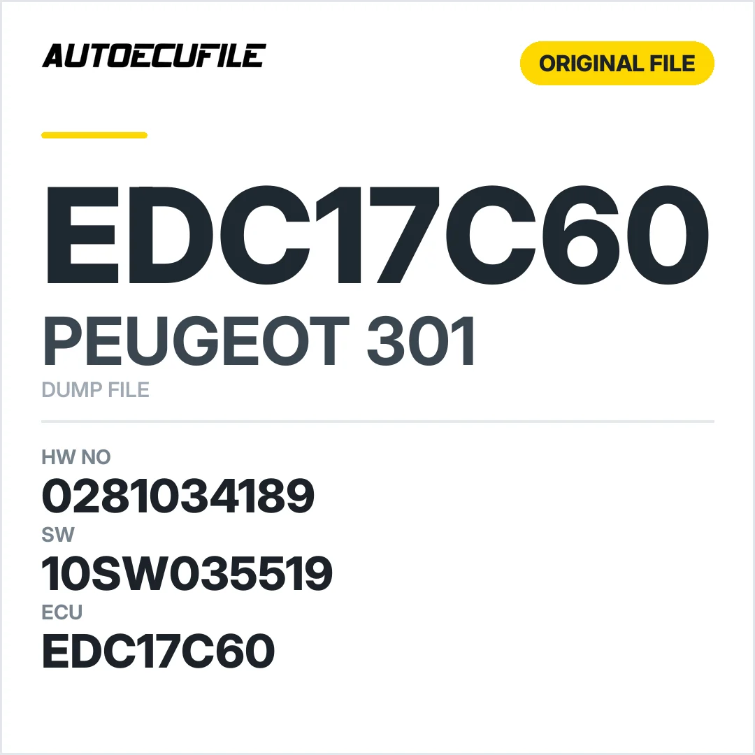 PEUGEOT 301 EDC17C60 0281034189 10SW035519 DUMP