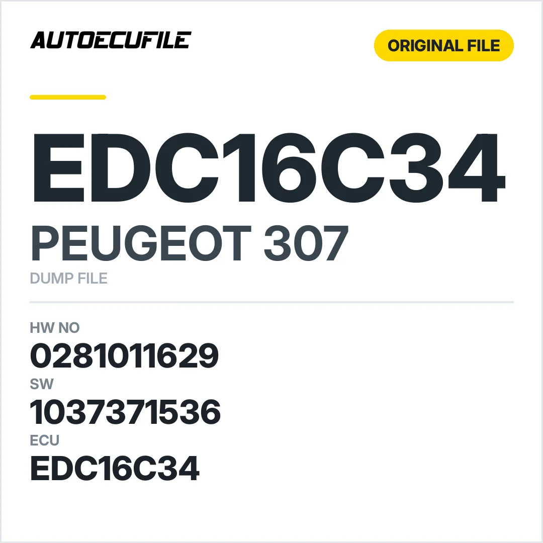 PEUGEOT 307 EDC16C34 0281011629 1037371536 DUMP