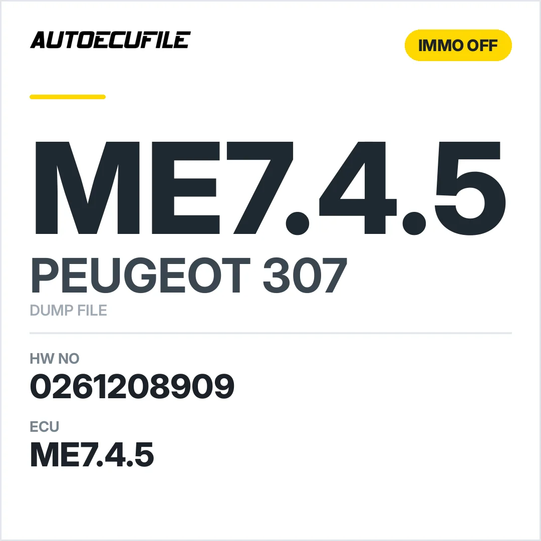 PEUGEOT 307 ME7.4.5 0261208909 IMMO OFF DUMP