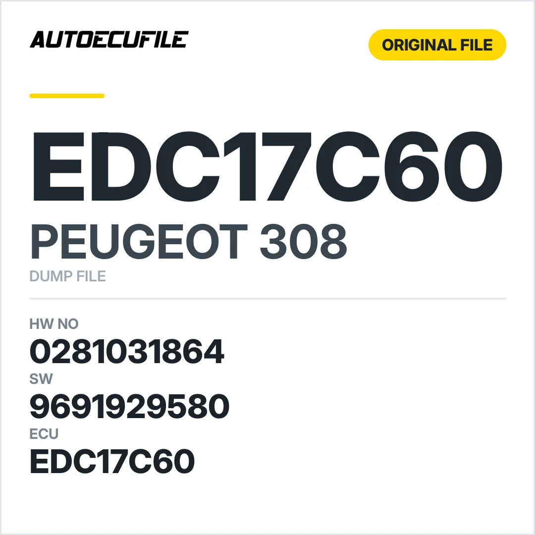 PEUGEOT 308 EDC17C60 0281031864 9691929580 1037551936 DUMP