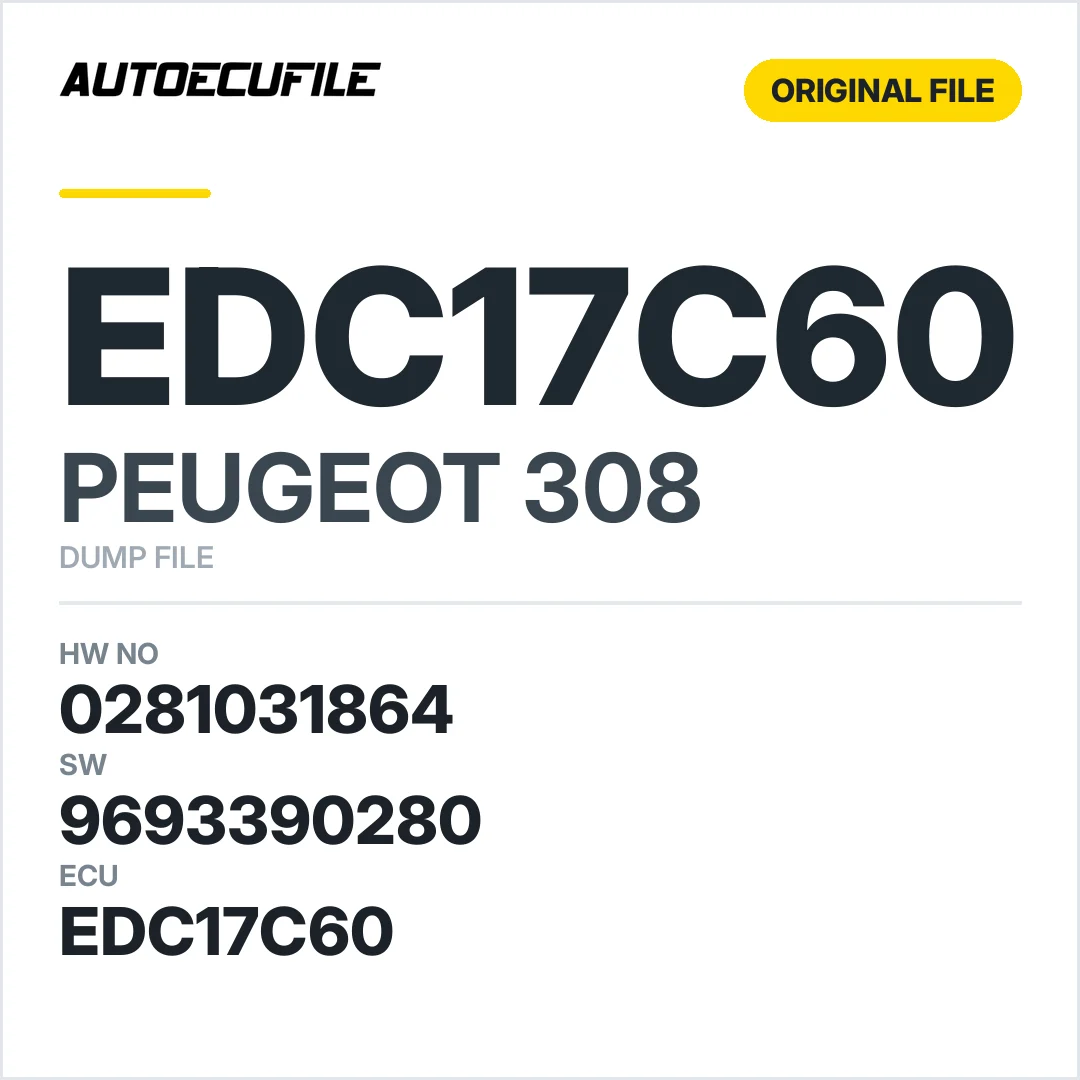 PEUGEOT 308 EDC17C60 0281031864 9693390280 10SW040497 DUMP