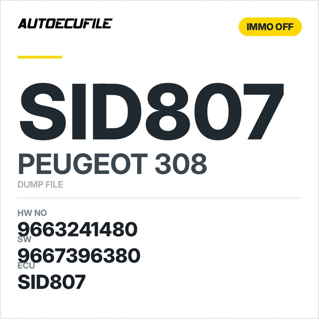 PEUGEOT 308 SID807 9663241480 9667396380 IMMO OFF DUMP