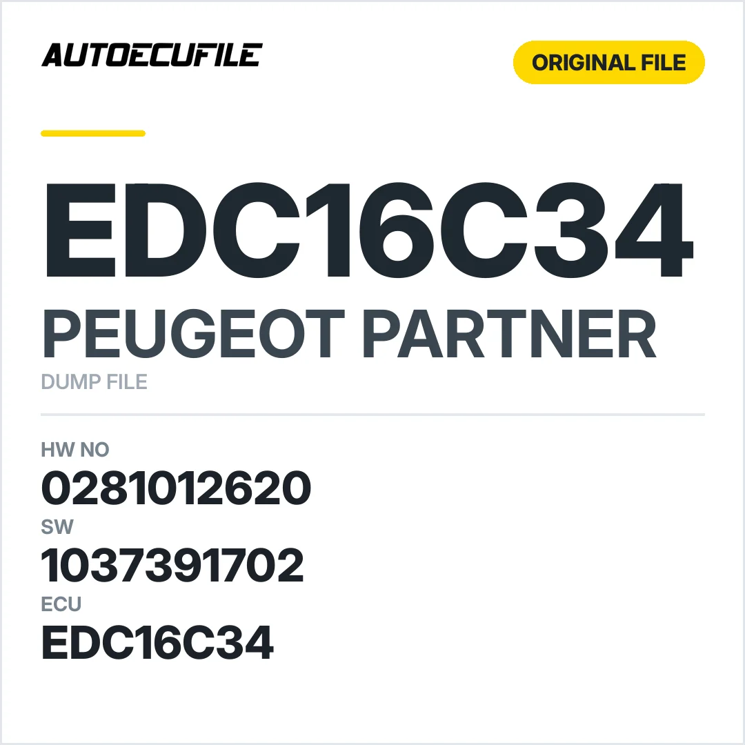 PEUGEOT PARTNER EDC16C34 0281012620 1037391702 DUMP