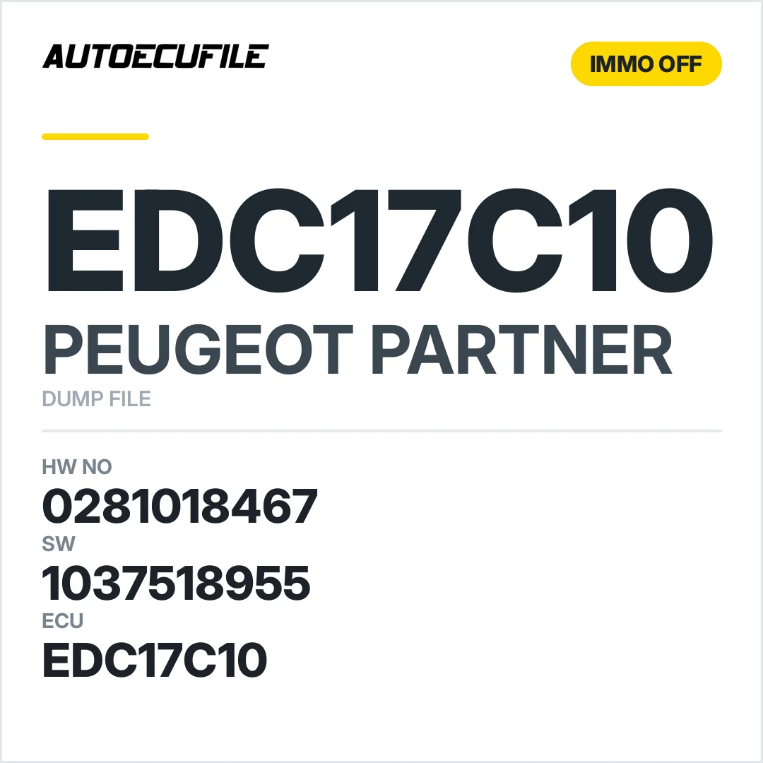 PEUGEOT PARTNER EDC17C10 0281018467 1037518955 IMMO OFF DUMP