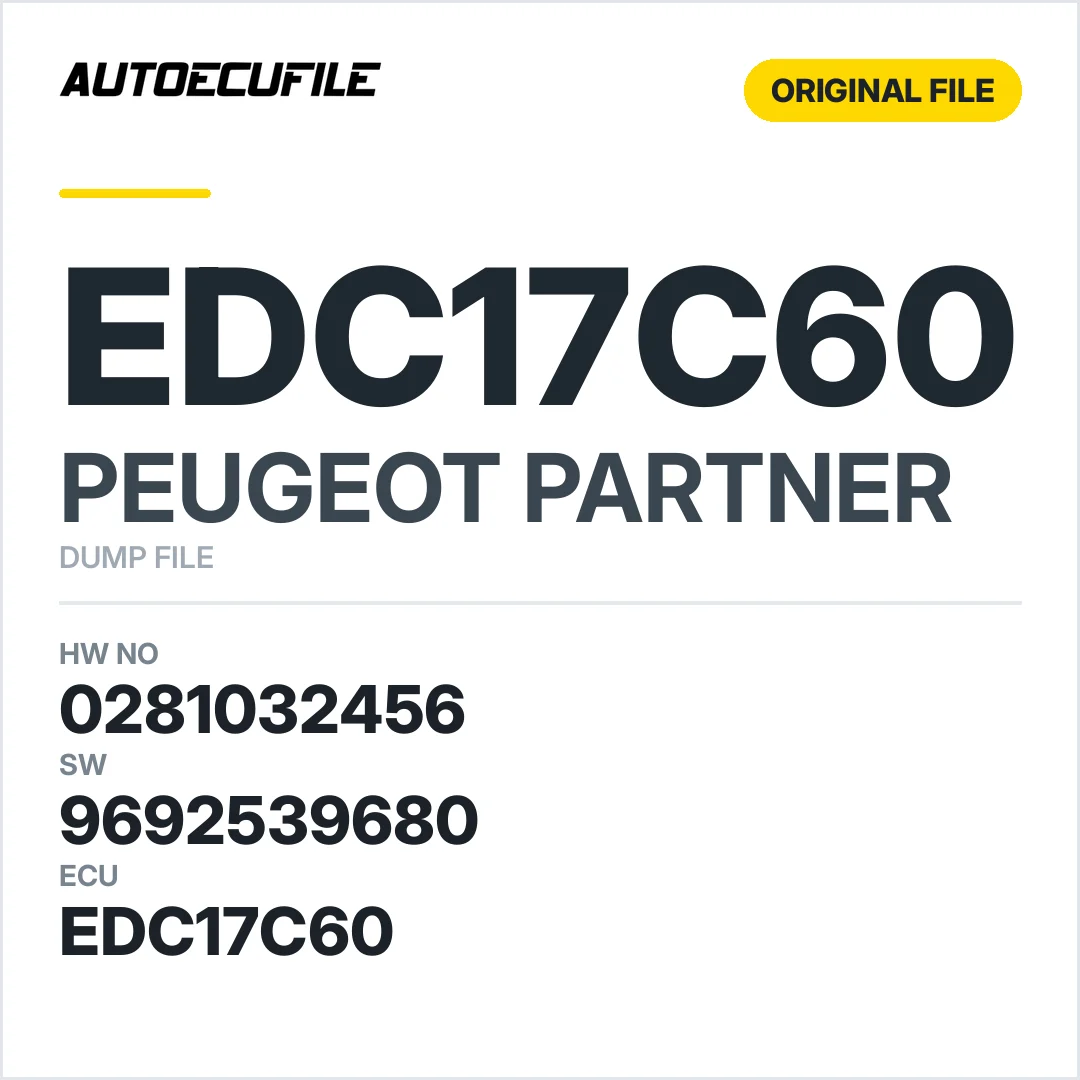 PEUGEOT PARTNER EDC17C60 9692539680 0281032456 10SW016158 DUMP