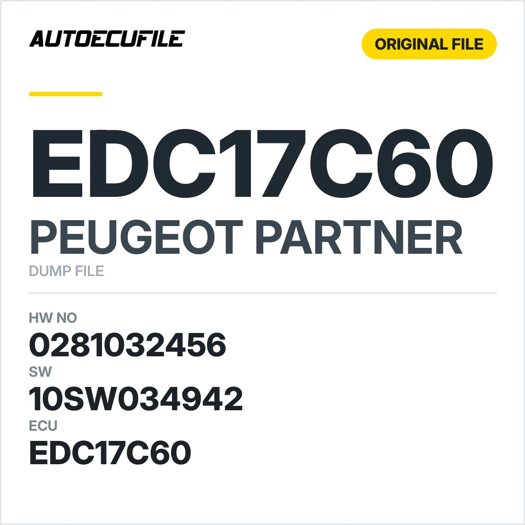 PEUGEOT PARTNER EDC17C60 0281032456 9693205180 10SW034942 DUMP